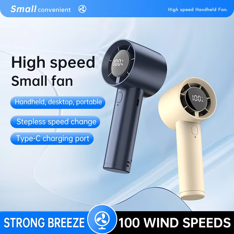 Portable Handheld Fan 100-speed USB Rechargeable Electric fan Digital Display Home Travel Outdoor Camping Small Cooling Fan