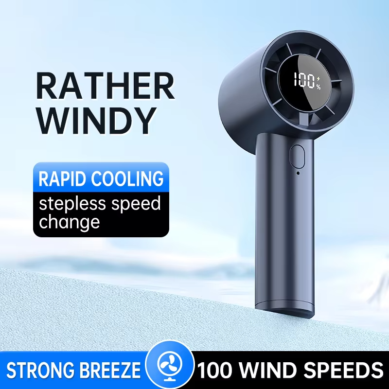Portable Handheld Fan 100-speed USB Rechargeable Electric fan Digital Display Home Travel Outdoor Camping Small Cooling Fan