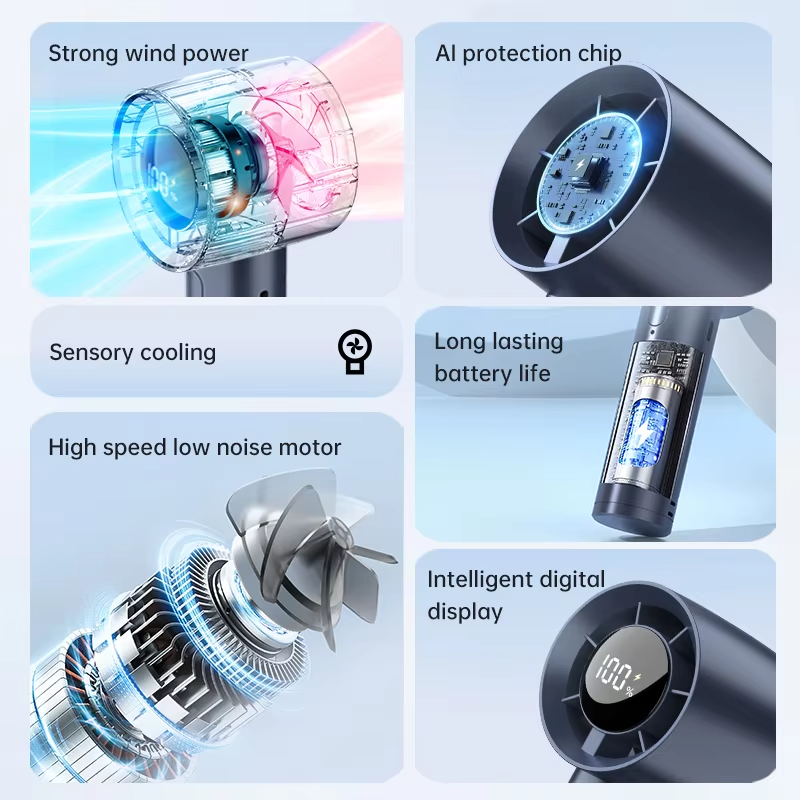 Portable Handheld Fan 100-speed USB Rechargeable Electric fan Digital Display Home Travel Outdoor Camping Small Cooling Fan