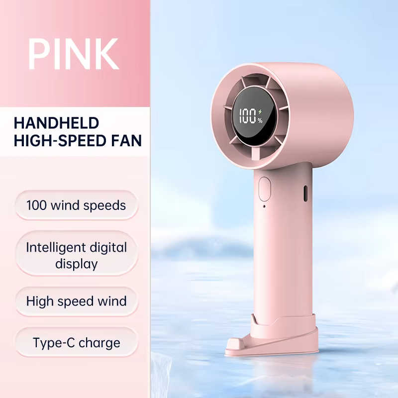 Portable Handheld Fan 100-speed USB Rechargeable Electric fan Digital Display Home Travel Outdoor Camping Small Cooling Fan