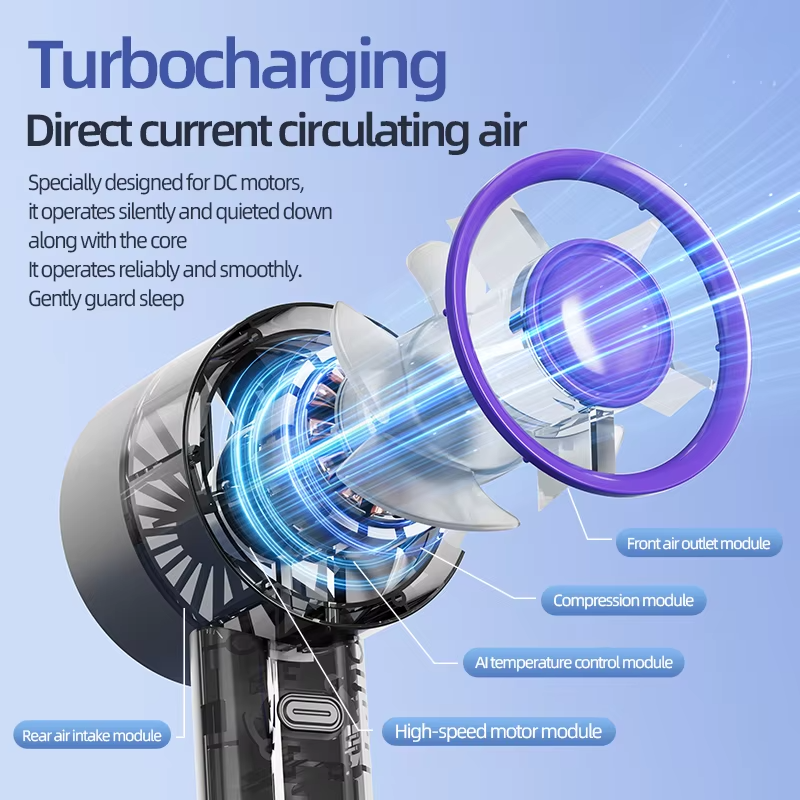 New Portable Electric Handheld Fan Ultra-high Speed Fan Rechargable Large Wind Digital Display Fan