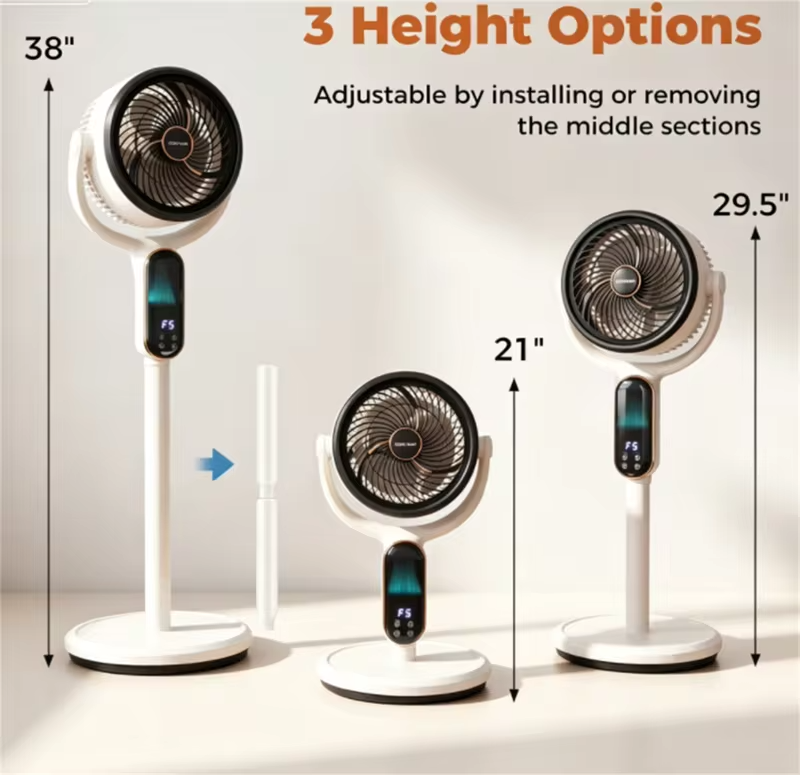 Quiet Vertical Circulation Floor Fan, Retractable Height Remote Control LED Screen 360 Rotation Standing Cooling Fan For Indoor Use