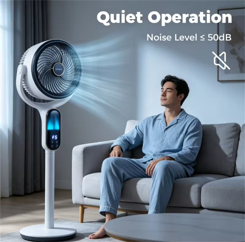 Quiet Vertical Circulation Floor Fan, Retractable Height Remote Control LED Screen 360 Rotation Standing Cooling Fan For Indoor Use