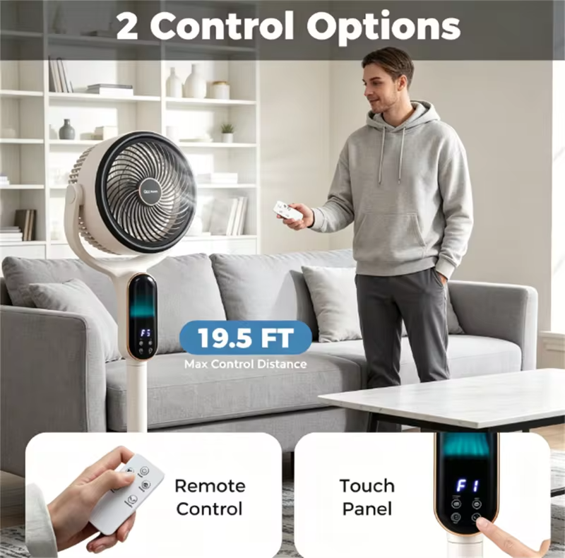 Quiet Vertical Circulation Floor Fan, Retractable Height Remote Control LED Screen 360 Rotation Standing Cooling Fan For Indoor Use