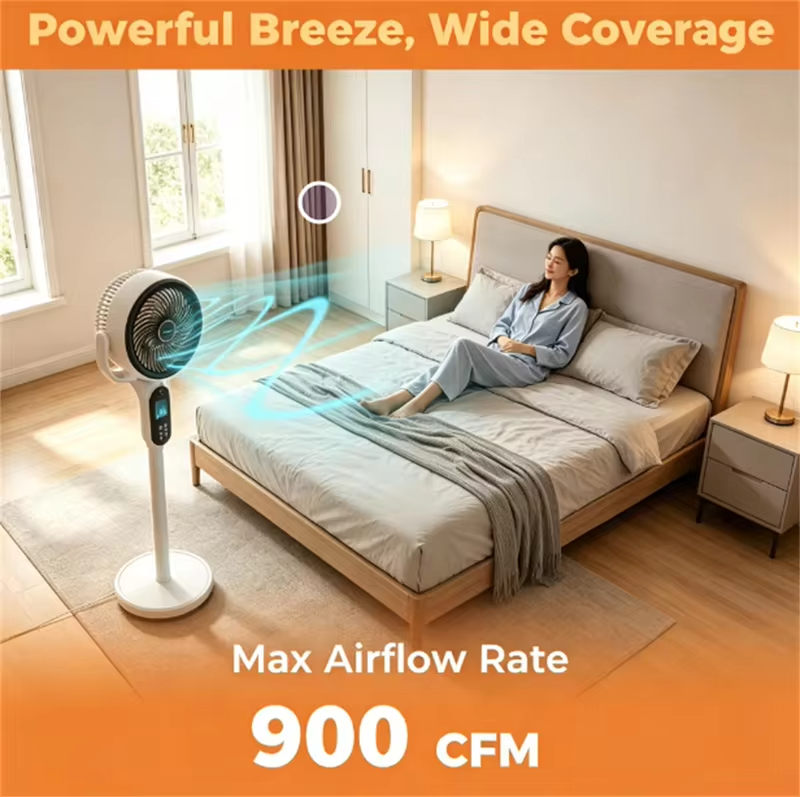 Quiet Vertical Circulation Floor Fan, Retractable Height Remote Control LED Screen 360 Rotation Standing Cooling Fan For Indoor Use