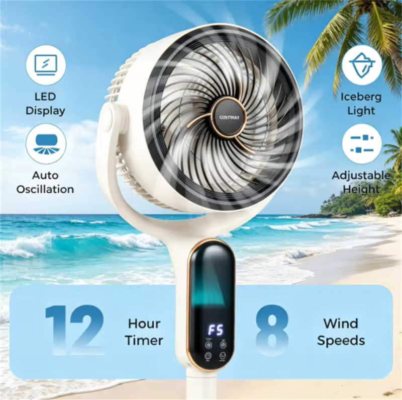 Quiet Vertical Circulation Floor Fan, Retractable Height Remote Control LED Screen 360 Rotation Standing Cooling Fan For Indoor Use