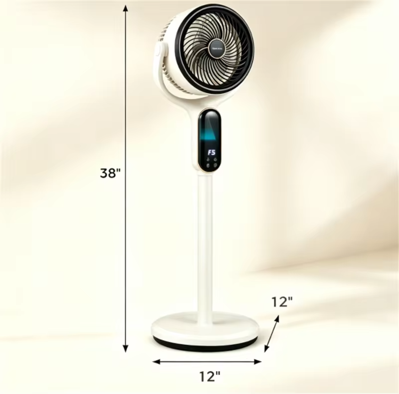 Quiet Vertical Circulation Floor Fan, Retractable Height Remote Control LED Screen 360 Rotation Standing Cooling Fan For Indoor Use