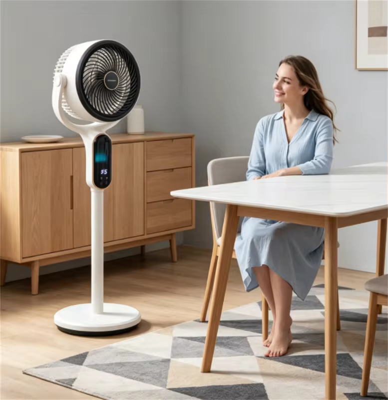 Quiet Vertical Circulation Floor Fan, Retractable Height Remote Control LED Screen 360 Rotation Standing Cooling Fan For Indoor Use