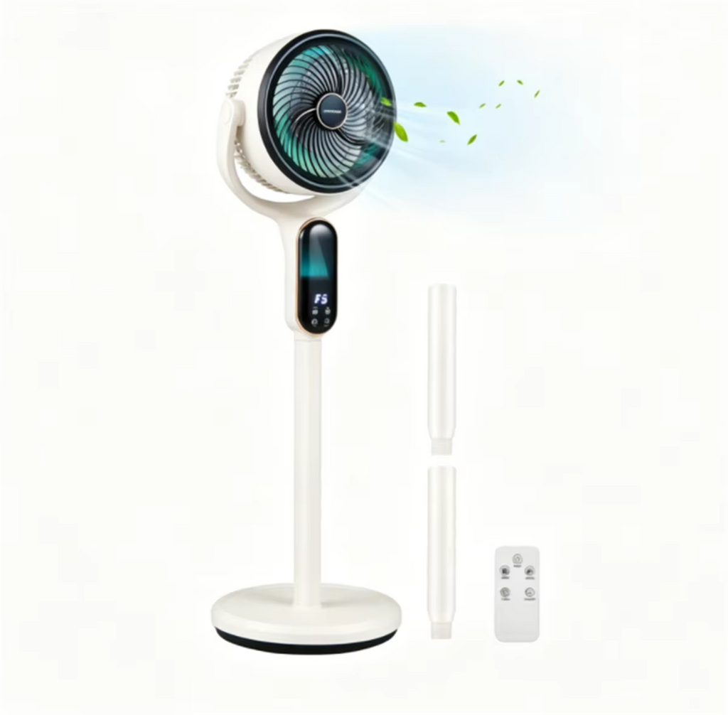 Quiet Vertical Circulation Floor Fan, Retractable Height Remote Control LED Screen 360 Rotation Standing Cooling Fan For Indoor Use