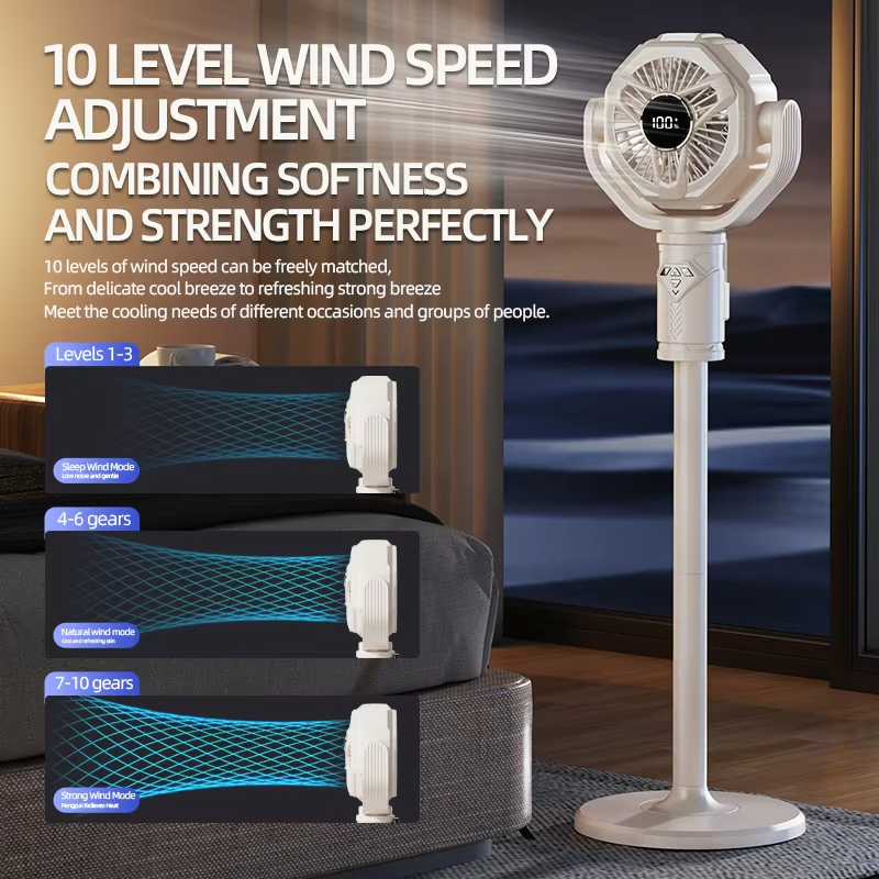 Electric Air Turbine Circulation Fan Floor Standing 5 Speed Adjustable Height Rechargeable Table Floor