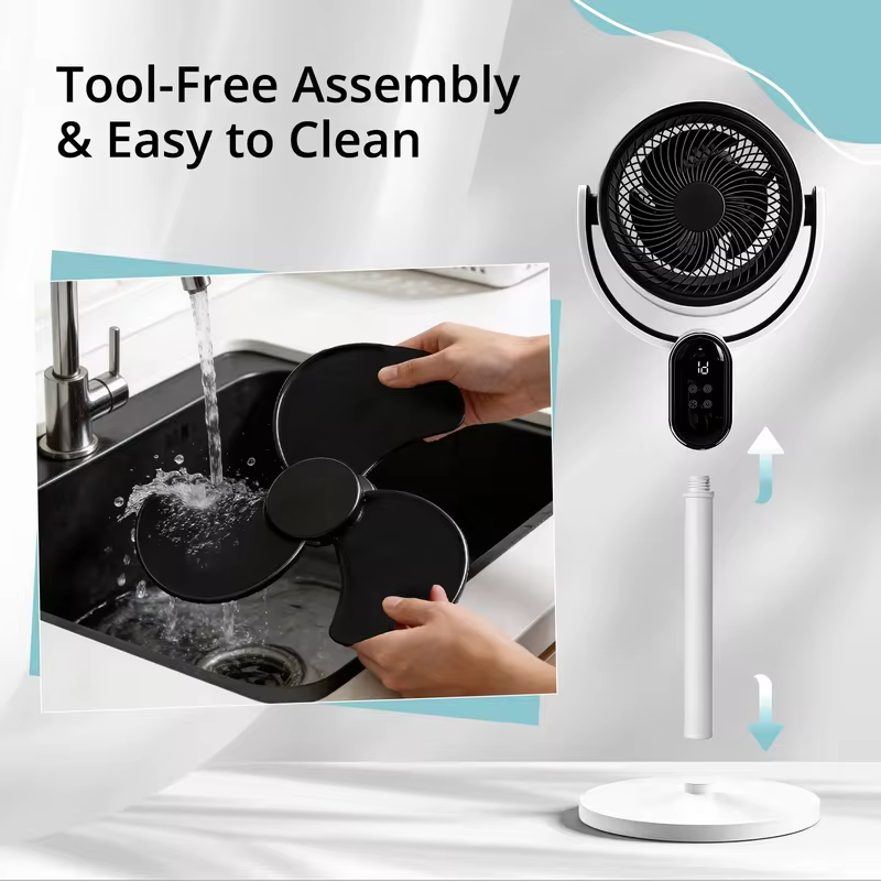 110V 40W 2-in-1 Air Circulator Fan Copper-Clad Aluminum Motor LED Display Remote Control 3 Speed 12H Timer Dual Use Desk Floor Fan Black White ABS