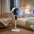110V 40W 2-in-1 Air Circulator Fan Copper-Clad Aluminum Motor LED Display Remote Control 3 Speed 12H Timer Dual Use Desk Floor Fan Black White ABS
