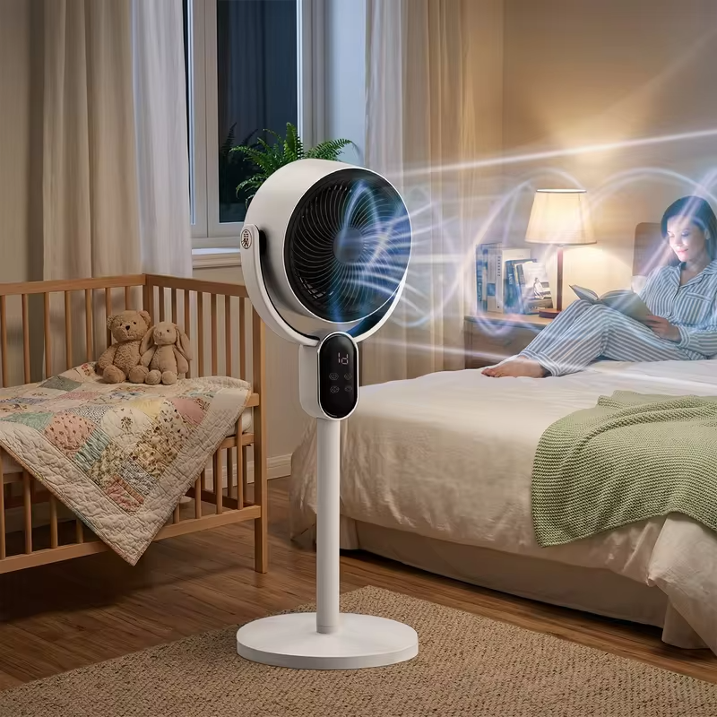 110V 40W 2-in-1 Air Circulator Fan Copper-Clad Aluminum Motor LED Display Remote Control 3 Speed 12H Timer Dual Use Desk Floor Fan Black White ABS