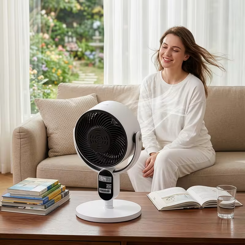 110V 40W 2-in-1 Air Circulator Fan Copper-Clad Aluminum Motor LED Display Remote Control 3 Speed 12H Timer Dual Use Desk Floor Fan Black White ABS