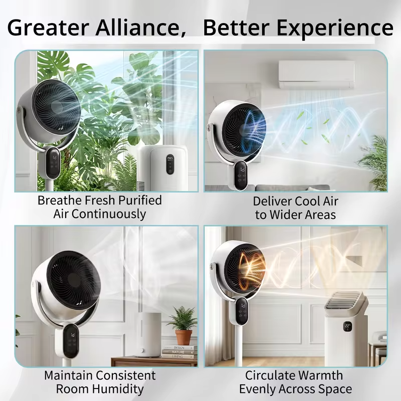 110V 40W 2-in-1 Air Circulator Fan Copper-Clad Aluminum Motor LED Display Remote Control 3 Speed 12H Timer Dual Use Desk Floor Fan Black White ABS