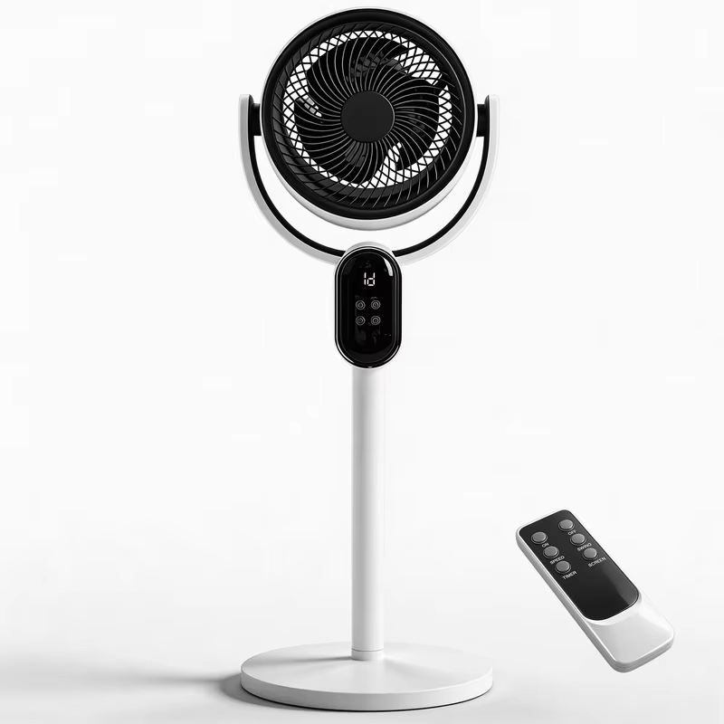 110V 40W 2-in-1 Air Circulator Fan Copper-Clad Aluminum Motor LED Display Remote Control 3 Speed 12H Timer Dual Use Desk Floor Fan Black White ABS
