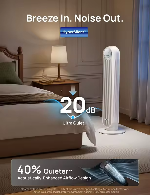 2026 Upgraded DC Motor Tower Fan, 28ft/s Smart Standing Fan, 90° Oscillation, 20dB Quiet, 8 Speeds 4 Modes, 8H Timer, Remote/WiFi/Voice Control