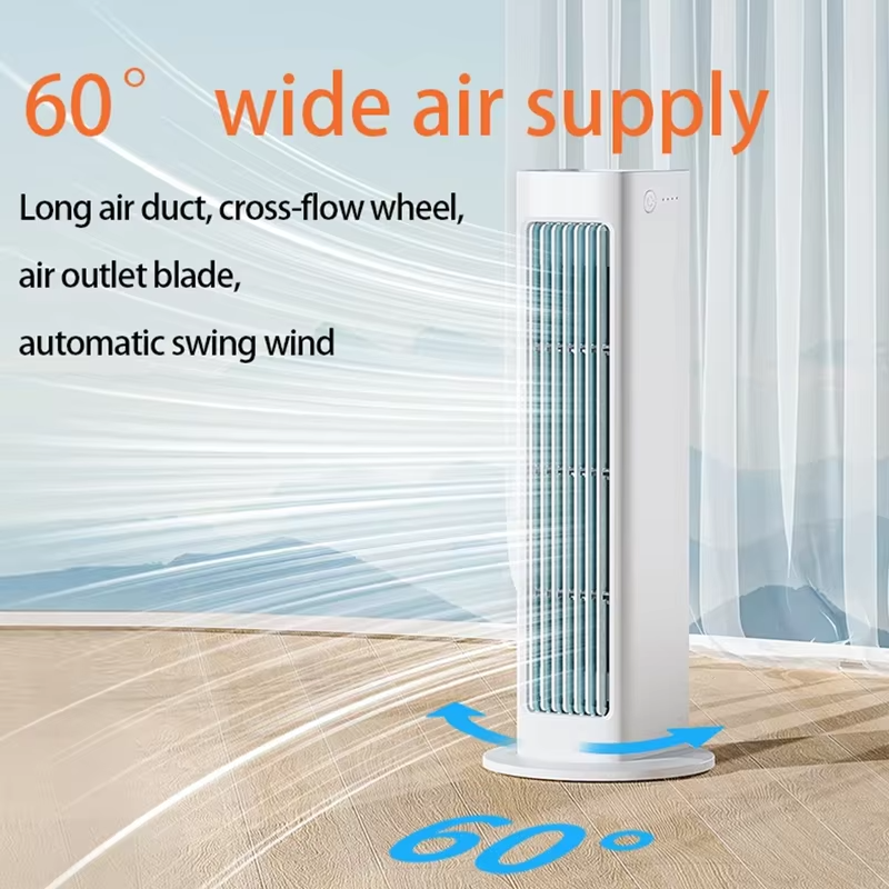 Portable Leafless Tower Fan 4000mAh Air Cooler Desktop Fan 3Speed Bladeless Air Conditioner Standing Fan for Bedroom Living Room