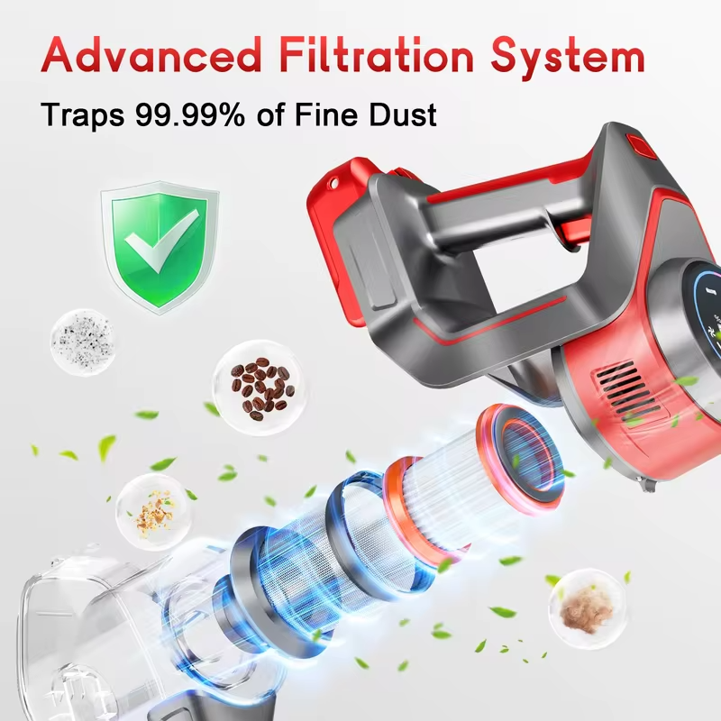 Honki Cordless Vacuum Cleaner 78KPA 45Mins 6*2200mAh Lightweight Stick Vacuum Cleaner for Home Hardwood Floor Carpet Pet Hair