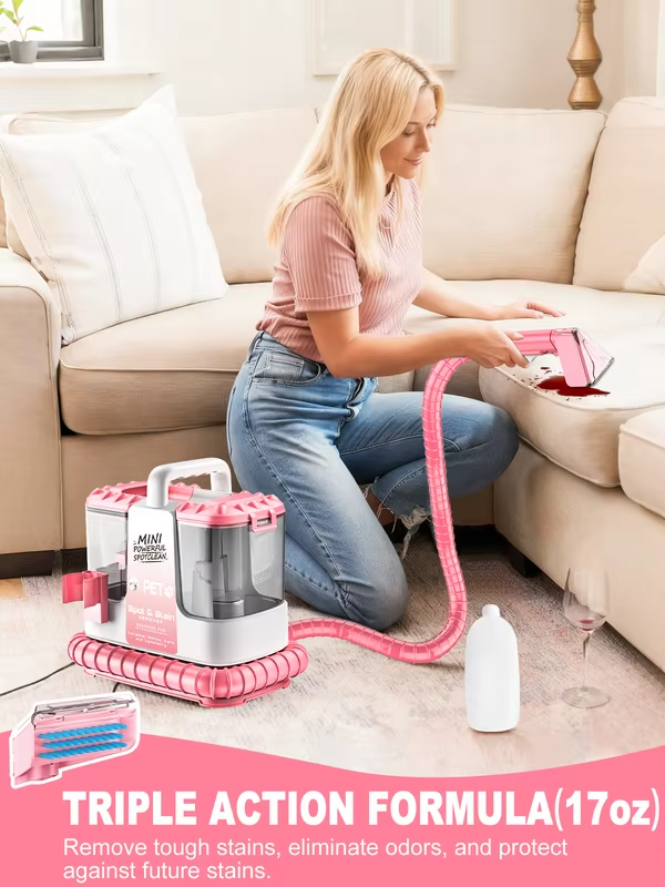 Upholstery Cleaner Device and Wet Vacuum Cleaner - 32Kpa Compact Washing Textile Cleaner for Carpet, Upholstery Car Seats & Sofa