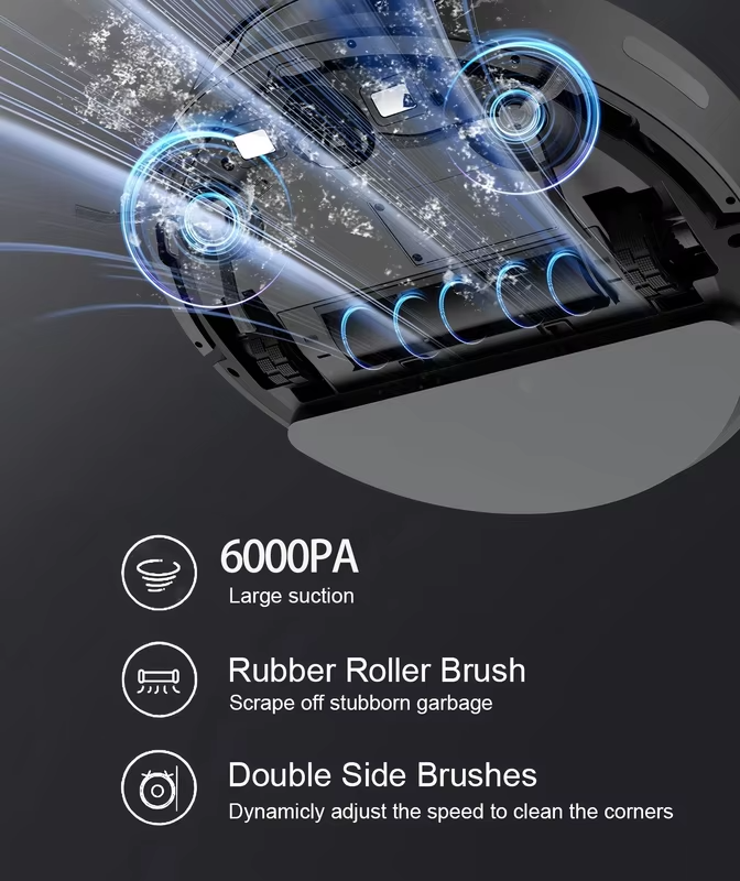 Robot Vacuum Cleaner Combo and Mop 6000PA Strong Suction  Robotic App& Remote Control Self-Charging Smart Mapping for Pet Hair