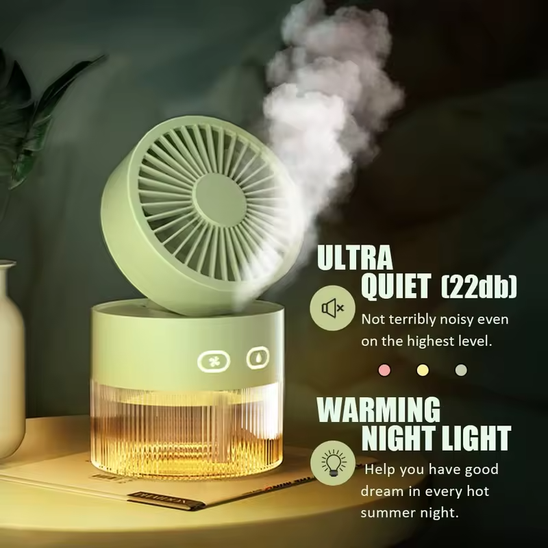 Portable Spray Fan USB Rechargeable 3 in 1 Cooling Humidifier Aroma Diffuser Night Light Desk Fan for Office Dorm Car Travel