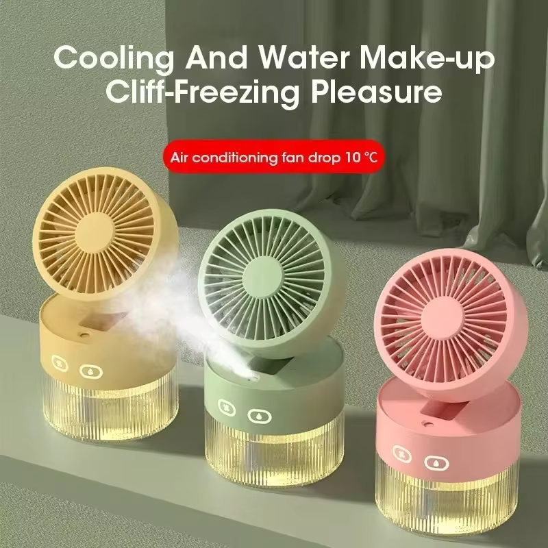 Portable Spray Fan USB Rechargeable 3 in 1 Cooling Humidifier Aroma Diffuser Night Light Desk Fan for Office Dorm Car Travel