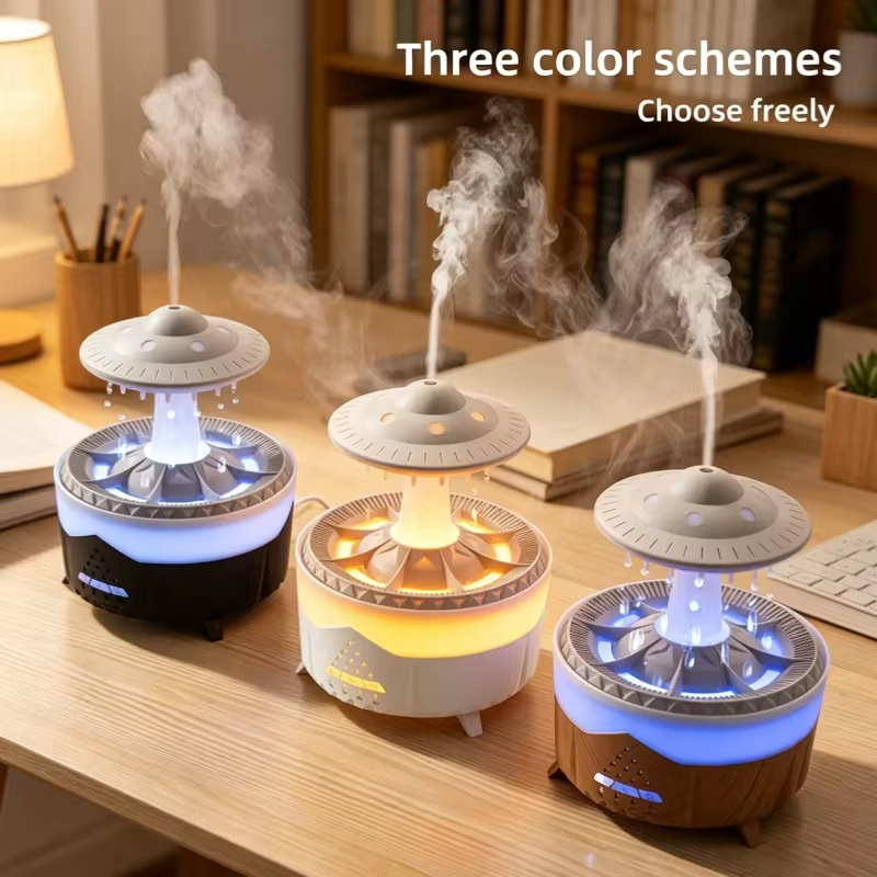 Rain Cloud Humidifier Mini UFO Aroma Diffuser with Remote Control - Colorful LED Night Light & Raindrop Sound for Bedroom Home a