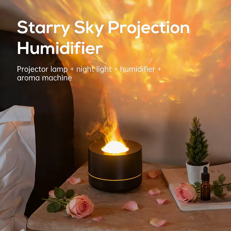 2025 New Galaxy Projection Air Humidifier - 360° Rotating Starry Sky, 7-Color Gradient Lights, Essential Oil Diffuser for Home