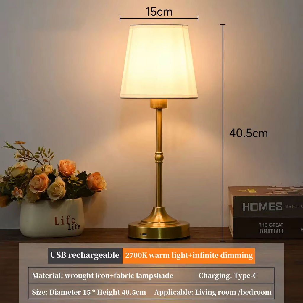 Cordless Table Lamps Rechargeable Battery Lamp with 3-Level Dimmable Fabric Touch Bedside Lamps for Bedroom, Living Room