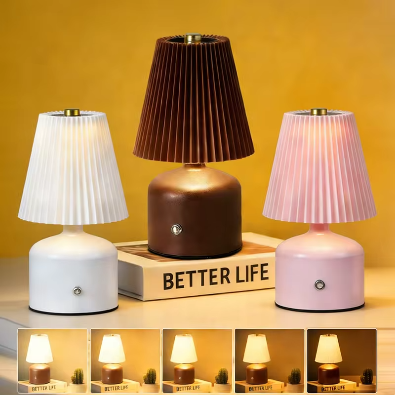 USB Desk Lamp Rechargeable LED Fabric Table Lamp Touch Control Dimmable Bedside Light 1200mAh Desk Light for Bedroom Living Room