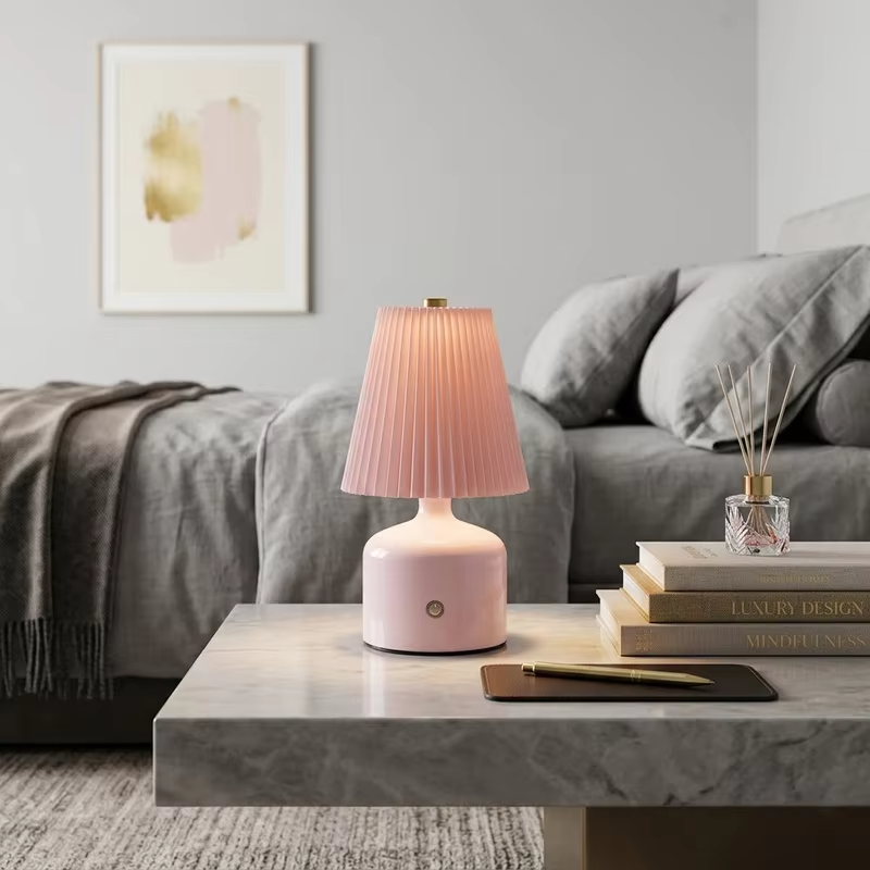 USB Desk Lamp Rechargeable LED Fabric Table Lamp Touch Control Dimmable Bedside Light 1200mAh Desk Light for Bedroom Living Room